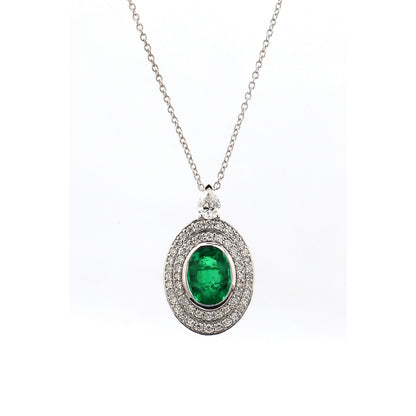 Diamond & Emerald Pendant in 18K White Gold