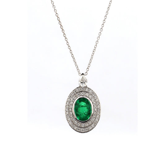 Diamond & Emerald Pendant in 18K White Gold