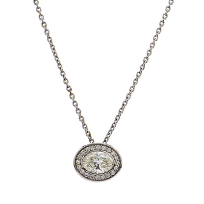 GIA Certified  1.00 Ct  Oval Cut Diamond Halo Pendant – 18K White Gold