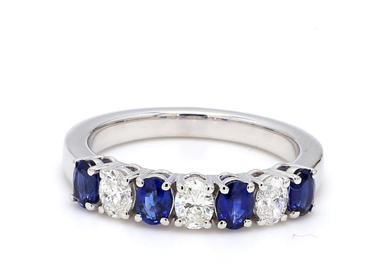 Blue Sapphire & Diamond Seven-Stone Band – Oval 4x3mm in 18K White Gold