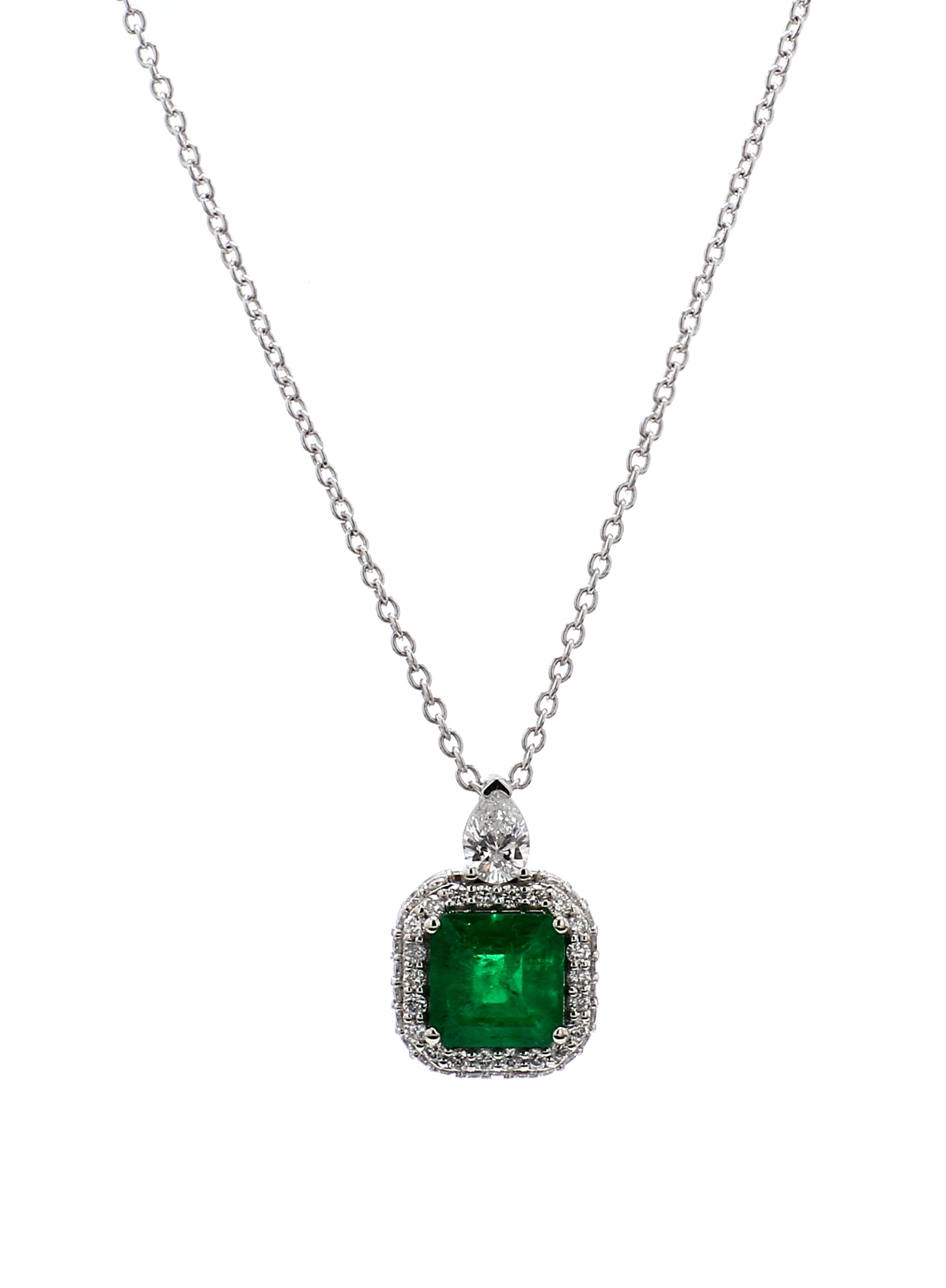Diamond & Emerald Pendant in 18K White Gold