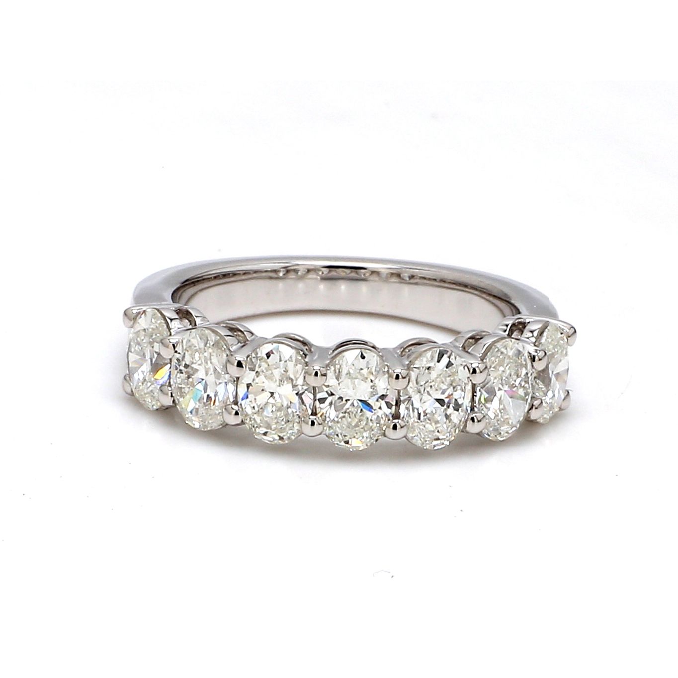 18K White Gold 7 Stone Oval Cut Wedding Band - GIA Certified