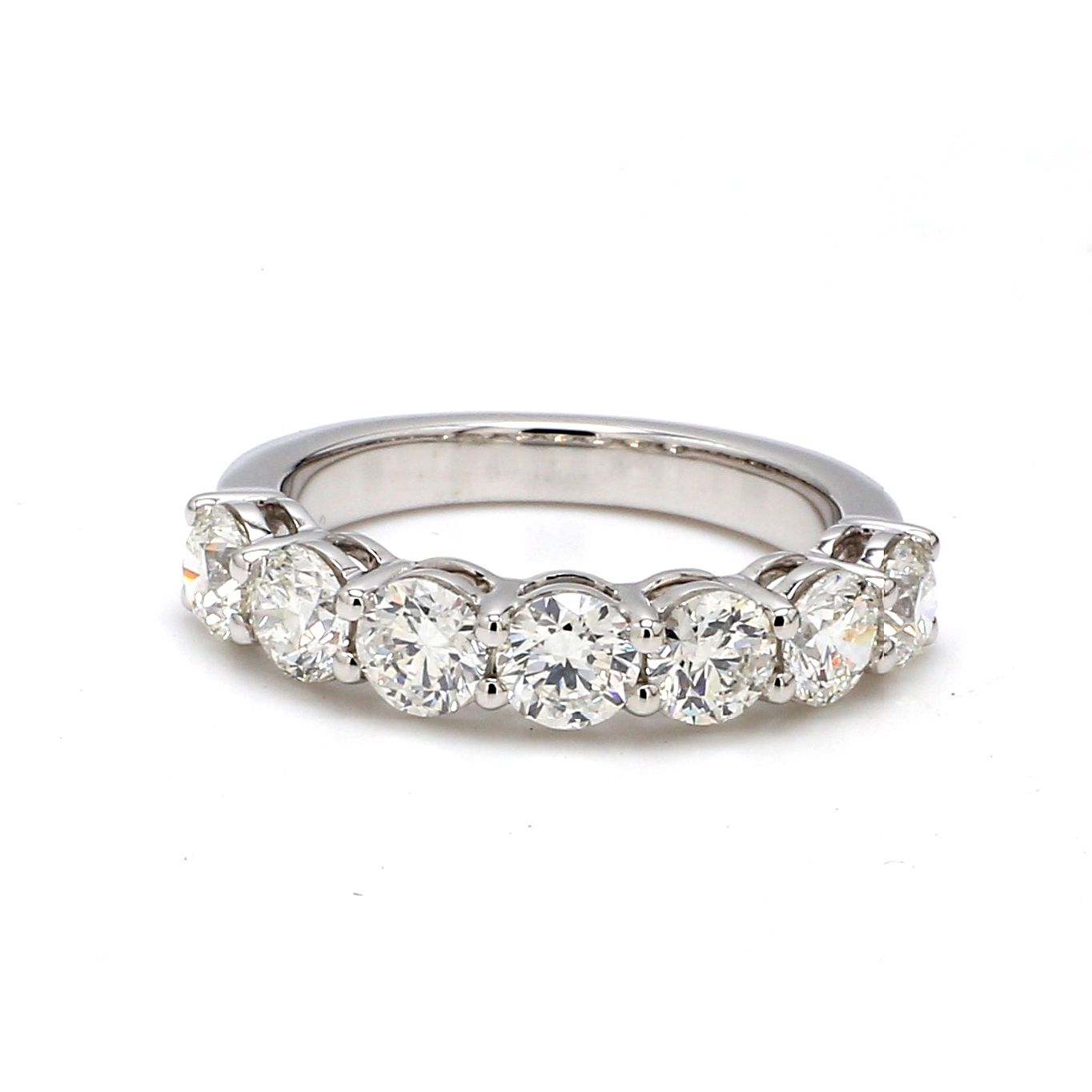 18K White Gold 7 Stone Round Cut Wedding Band - GIA Certified