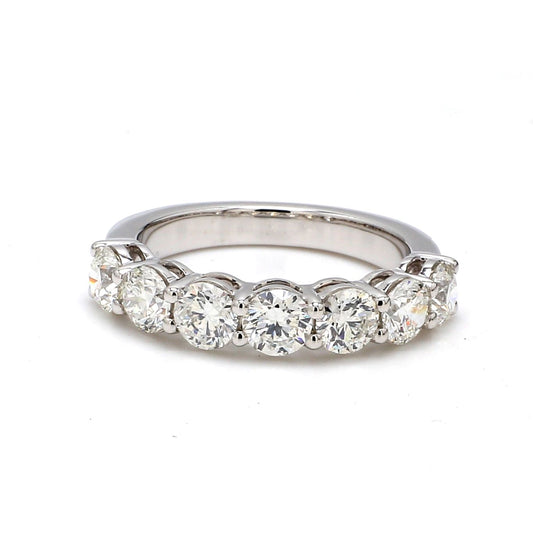 18K White Gold 7 Stone Round Cut Wedding Band - GIA Certified