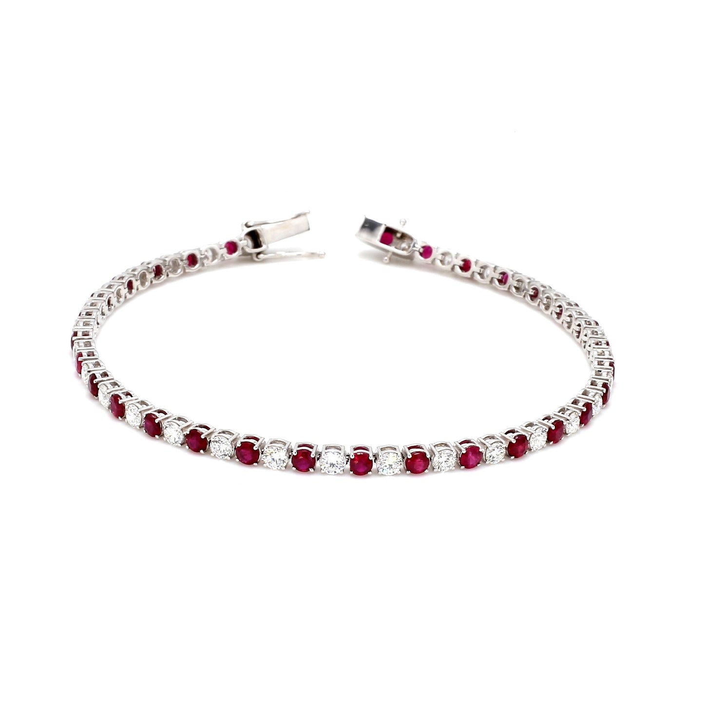 18K White Gold Ruby Diamond Tennis Bracelet- 4.50 ct tw