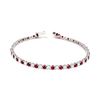 18K White Gold Ruby Diamond Tennis Bracelet- 4.50 ct tw